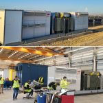 FAT (Factory Acceptance Test) in Jaco’s factory in Sweden of the “Skids”, consisting of 2 pcs of 2.3 MVA Central Inverters, 1 pcs of 4.6 MVA Three Winding Transformer, LV compartment and MV Compartment. Picture of one of the 50+ skids sent down from Sweden to Angola, here installed on site in Benguela, Angola (96 MWp).