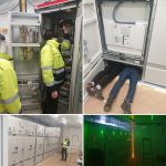 FAT in Jaco’s Factory in Sweden of the “E-House”, Electronics House. Picture shows the 60 kV compartment of the line protection relays and connectors, inspection of the inside of the 36 kV Breakers, housing containing all MV-Breakers and a test of the emergency light.