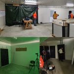 Procedure of the EL photography. Creating a dark room on site to create favorable circumstances for the photography. During EL photography, the solar panel is connected to a DC source and a current run through the panel, turning the solar panel into a very faint lit lamp. With slow shutter speed and in dark environment, the camera can capture the faint light emitting from the solar panel.